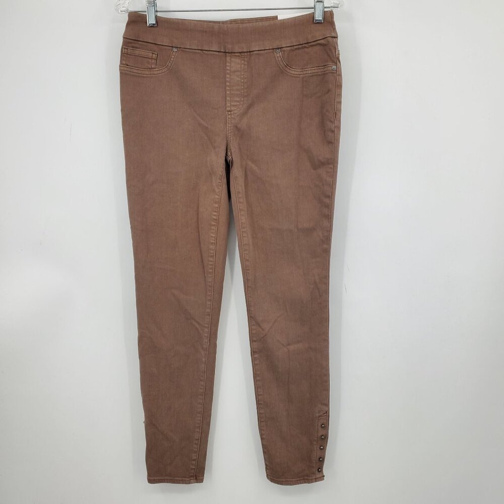 NWT Chico's Jegging Brown Ankle Pull On Skinny Studded‎ Hem Pants 0 Tall
